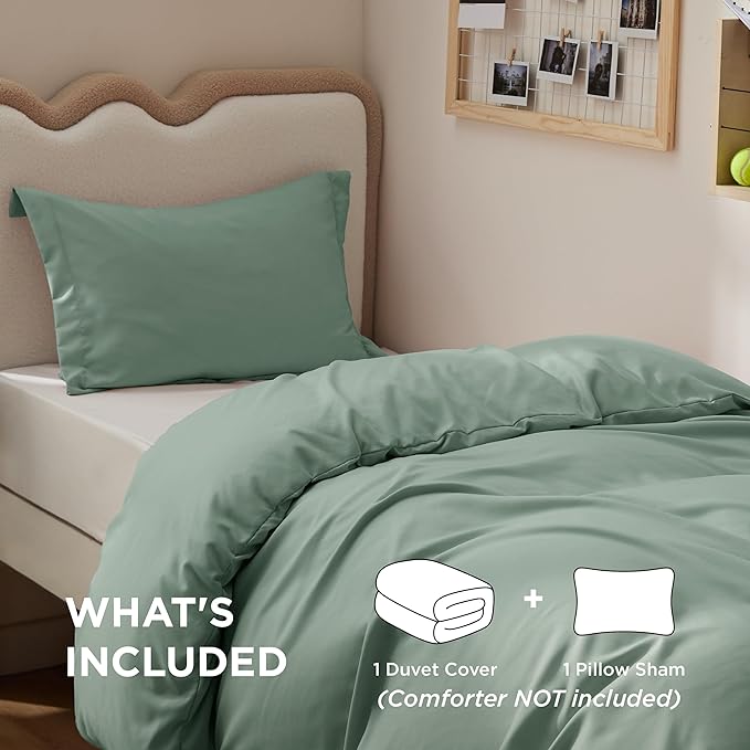 Bedsure Duvet Cover Twin/Twin XL Size - Soft Double Brushed Bedding Set for Kids & Adults, Zipper Closure, 2 Pieces, Includes 1 Duvet Cover (68"x90") & 1 Pillow Sham, NO Comforter, Sage Green
