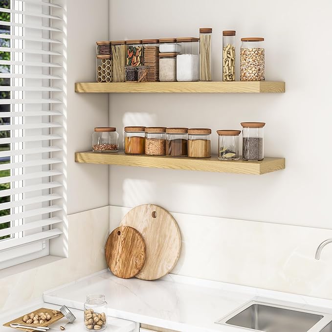 RICHFOCUS 40Inch Floating Shelves for Wall 1 Pack Shelves for Bedroom|Kitchen|Bathroom|Laundry Room Rustic Wood Wall Mounted Shelf with Invisible Brackets for Books|Storage|Decor, Oak