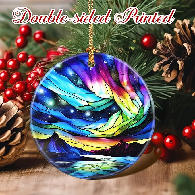 Christmas Ornaments, 2.8 Inch Ceramic Hanging Ornament, Christmas Tree Ornaments, Xmas Decorations, Holiday Decorations, Holiday Party Gifts, and Xmas Gift Ideas - Aurora Borealis