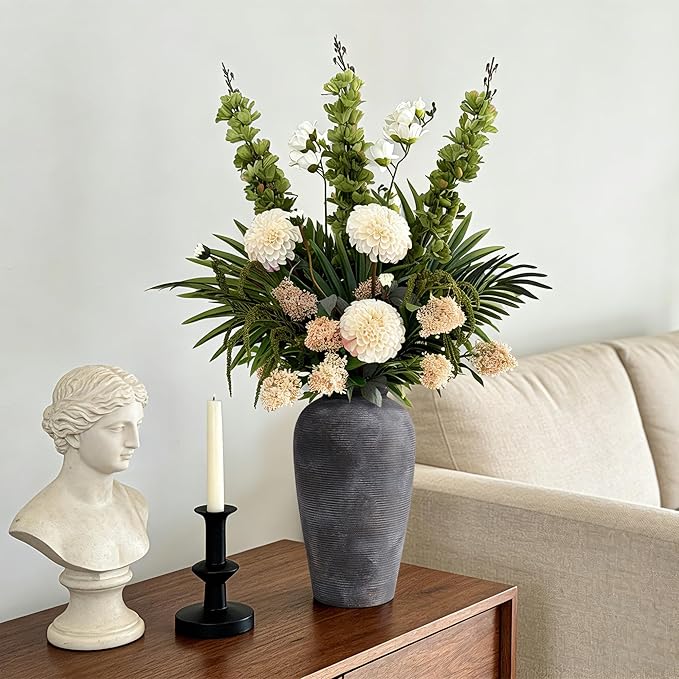 Large Ceramic Rustic Vase, 11 inch Farmhouse Flowers Tall Vase Vintage Texture Pottery Floor for Indoor Table, Centerpieces, Living Room Home Decor, Bronze