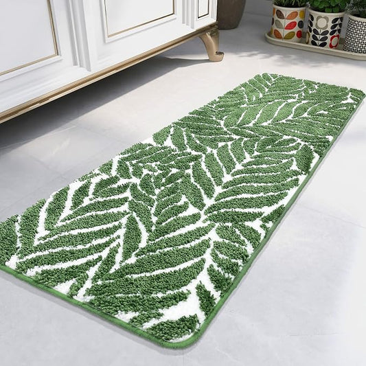 Bathroom Runner Rug - 4ft Long Bathroom Rug Green Long Bath Mat Leaf Bedroom Decor 47 Inches Rugs Water Absorbent Bath Rugs for Bathtub Leaves 18" x 47"