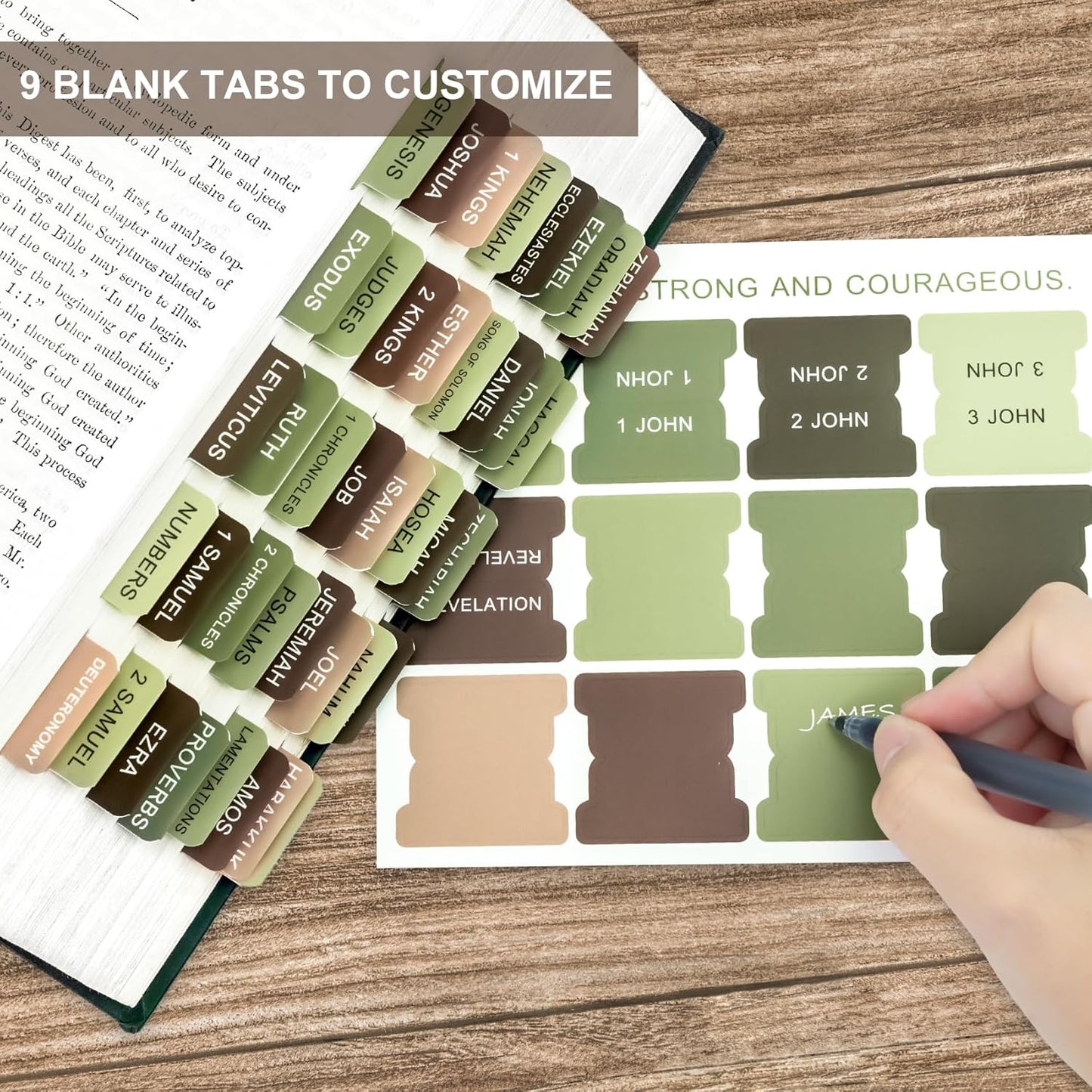 Skiennix Bible Tabs - Laminated Boho Theme Indexing Tabs for Easy Navigation - Matcha Color
