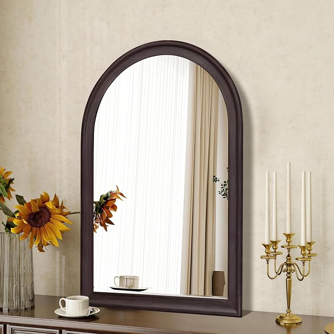 Tanmicoshomy Dark Brown Framed Arched Bathroom Mirror 20x30 Inch, Wall Mirrors with Tempered Glass for Living Room, Bedroom or Entryway