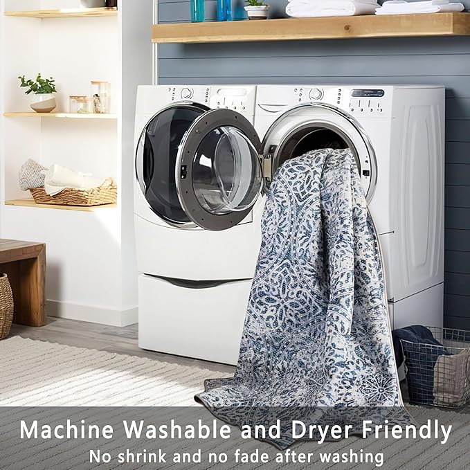 vivorug Runner Rug 2'x7' Machine Washable Non-Slip Runners for Hallways Kitchen Entryway Laundry Room Vintage Medallion Carpet Hallway Runner Blue
