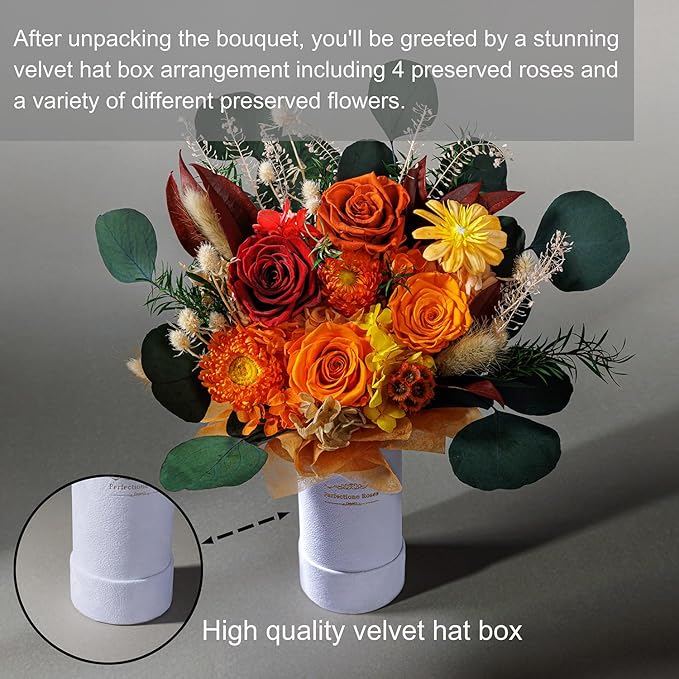 Perfectione Roses 4 Roses Mixed Bouquet for Mother's Day, Fall Flowers for Delivery, Preserved Flowers Birthday Gift for Women Mom Wife Grandma Her, Fall