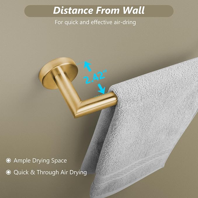 JunSun Bathroom Towel Bar 9 Inch Brushed Gold Towel Racks Wall Mount Bath Hand Towel Holder Modern Home Decor Towel Rod Bathroom Hardware Stainless Steel Towel Hanger Gold Towel Rail Single Towel Bars