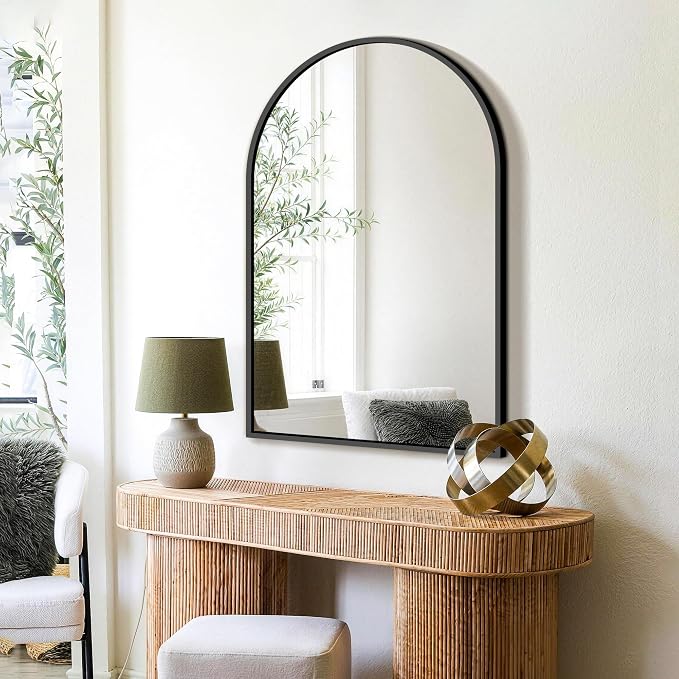 FICTOR Bathroom Mirror for Wall, Arched Vanity Bathroom Mirror for Over Sink, Metal Framed with HD Shatter-Proof Glass for Entryway, Living Room,Bedroom(24” x 36”, Black)