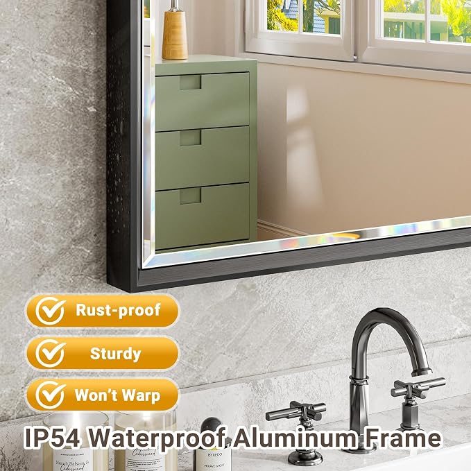 Black Framed Rectangle Beveled Full Length Mirror 16x60 Inch, Anti‑Rust Standing or Wall Mounted Full Body Mirror for Bedroom, Living Room, Entryway, Bathroom Wall