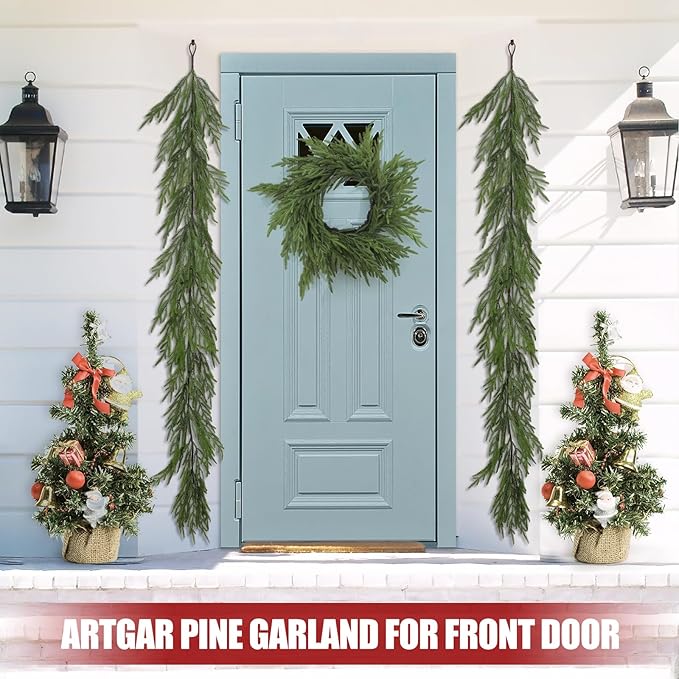 Artgar Pine Garland - 6Ft Christmas Garland - Pine Garland Realistic - Artificial Green Cedar Garlands Christmas Decorations for Home Mantel Stairs Dining Table Christmas Decor (White-Green)