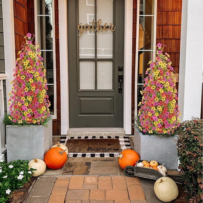 2 Pcs 3.6FT Topiary Trees Artificial Outdoor, Christmas Tree Faux Flowers UV Resistant Shrubs for Indoor Planters Outdoor Porch Halloween Decoration (Color Mixing)