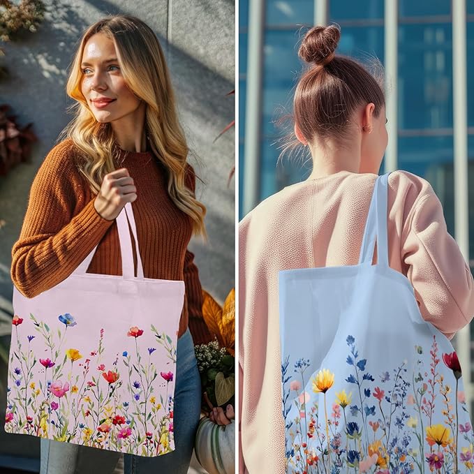 Decohim Multiple Packs Floral Japanese Print Canvas Tote Bag Reusable Grocery Bags Gifts for Women Girls Birthday Christmas