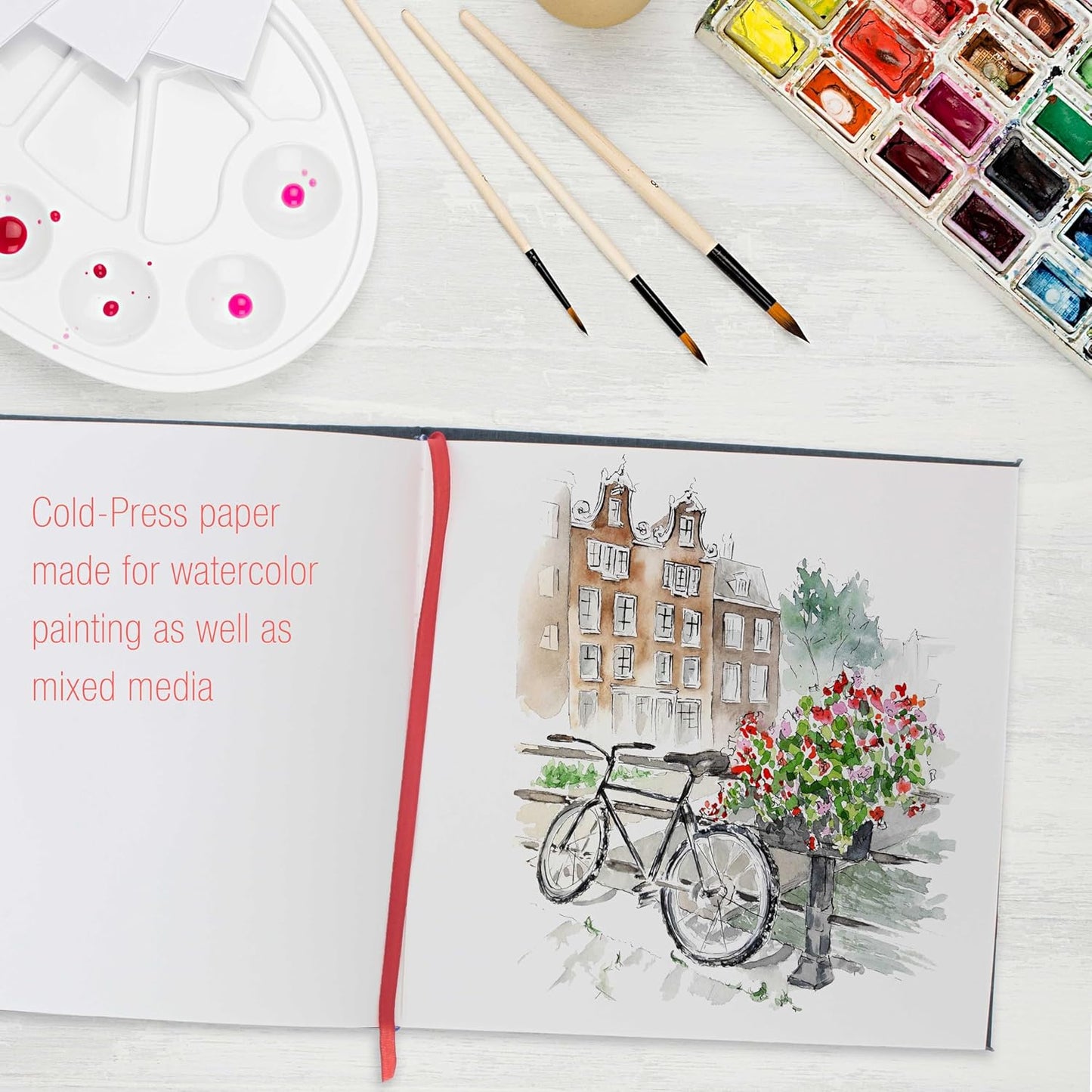 U.S. Art Supply Watercolor Book - 8.5" x 8.5" Linen-Bound Hardcover, 76 Sheets Each, Acid-Free Paper