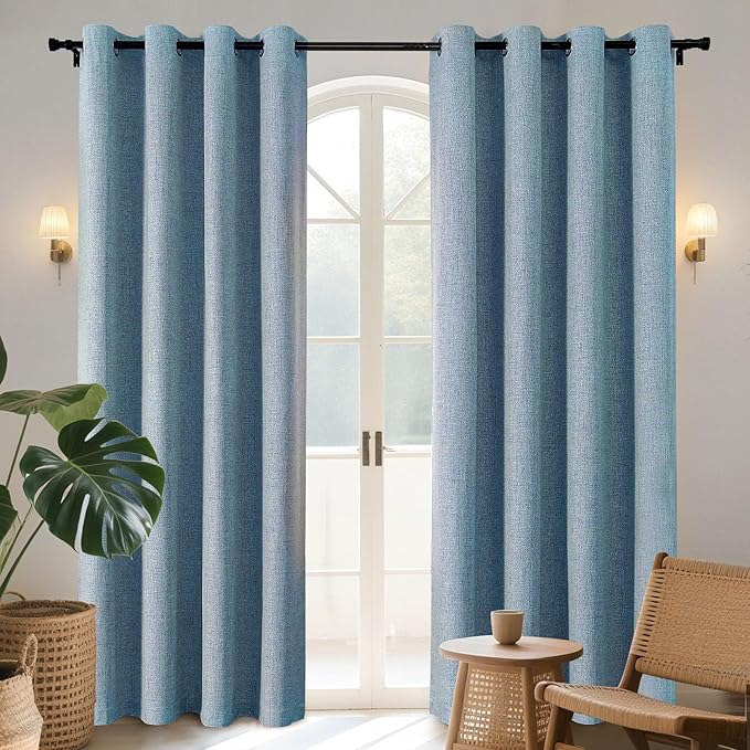 Joydeco Light Blue Blackout Curtains 84 Inches Long, Curtains 84 Inch Length 1 Panel for Bedroom, Thermal Insulated Linen Black Out Curtains with Grommets(100x84, Light Blue)