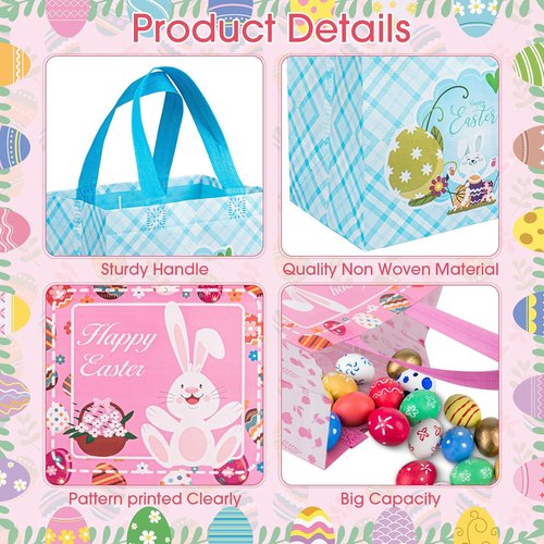 Regine Switzerland Easter Gift Bags - Reusable Bunny Tote Bags for Egg Hunt | 6-Pack with Handles