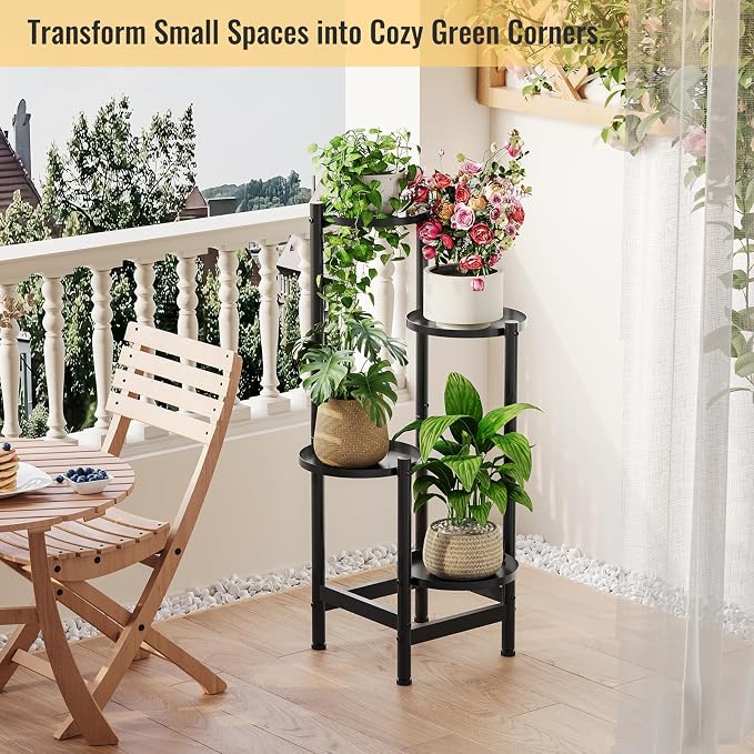 Metal Plant Stand for Indoor Outdoor,Corner Tall Plant Shelf for Multiple Plants,4 Tier Heavy Duty Flower Pot Holder,Display Rack for Patio Garden Balcony Living Room Bedroom