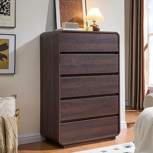 Walnut Dresser for Bedroom, Modern 5 Drawer Closet, Freestanding Dressers with Deep Drawers, Large Storage Organizer for Living Room, 29.5’’ W