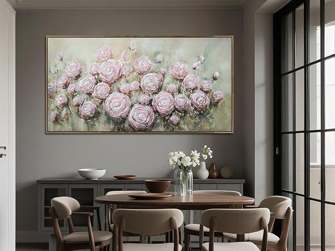 Arjun Flowers Wall Art Framed Canvas Art Wall Decor Living Room, Roses Floral Painting Textured Large Bedroom Artwork Picture Home Office Dining Room, 48"x24"