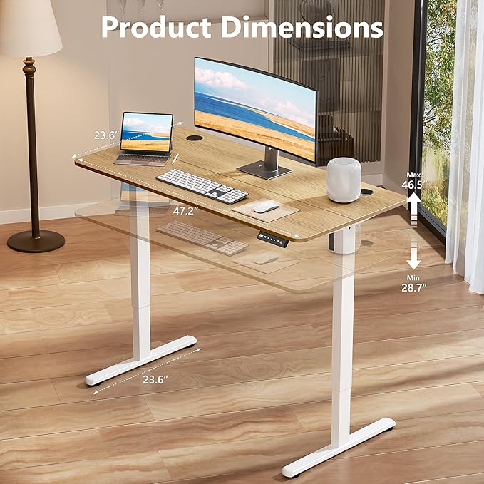 Electric Standing Desk 48 x 24 Inches, Height Adjustable Sit Stand Home Office Computer Desk with Memory Presets,Wood Color