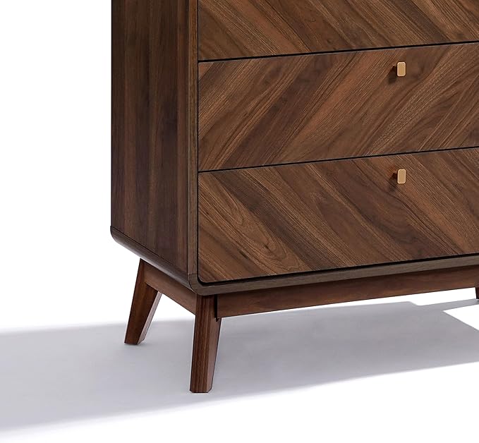 LuxenHome 5 Drawer Dresser for Bedroom, Mid Century Modern 48" Tall Wooden Bedroom Dressers, Walnut Brown MDF Wood Bedroom Dressers with Drawers, Chest of Drawers for Clothes Organizer Furniture