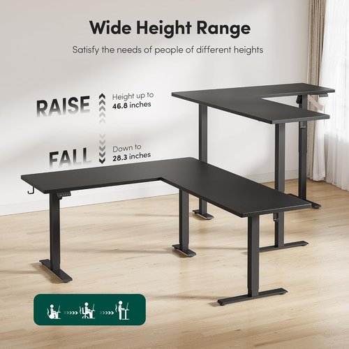 FEZIBO L-Shaped Standing Desk - Adjustable Height Electric Corner Desk | 63 Inch Black Home Office