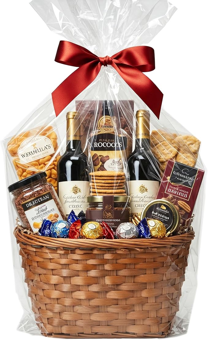 Extra Large Cellophane Gift Bags 24 x 30 Inch (12 Pack) — Clear Basket Wrap Bags for Gift Baskets, Holiday Packaging, Party Favors, DIY Gifts (Ribbon & Basket Not Included)
