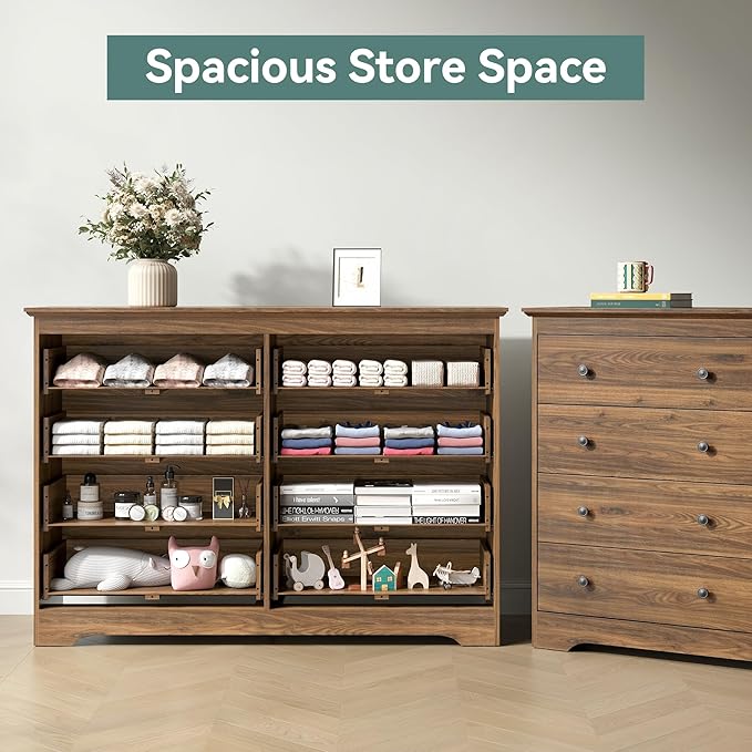 Brown Dresser for Bedroom，55" Wide 8 Drawers Dressers,Modern Wooden Chest for Living Room, Hallway
