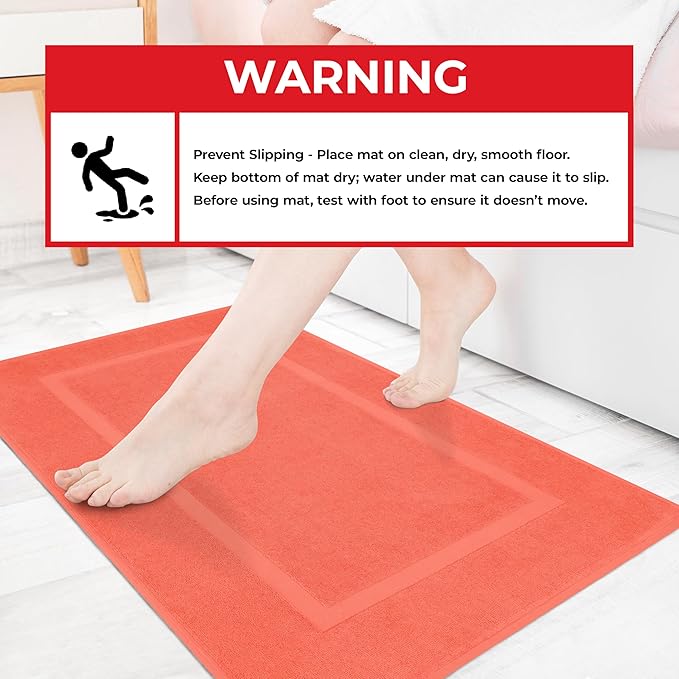 Cotton Paradise 100% Cotton Turkish Bathmat Set, Soft Absorbent Quick Dry, 2 Piece 20x34 Bathmat Floor Set, Coral