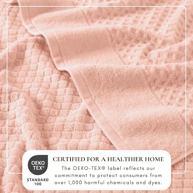 Great Bay Home Bath Towels - 100% Cotton 6 Piece Bath Sheet Set - Diamond Waffle Weave - Absorbent, Durable, Quick-Dry Towels for Bathroom (Blush)