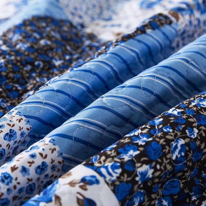 HoneiLife Quilt Sets Twin Size - 2 Piece Microfiber Quilts Reversible Bedspreads Patchwork Coverlets Floral Bedding Set All Season Quilts with Blue and White Porcelain Pattern