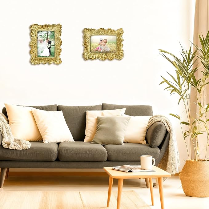 4x6 Vintage Picture Frame Gold, Ornate Leaves Photo Frame with Glass Front, Elegant Picture Frame for Wall or Tabletop Display, Gift ldeas for Home Decor