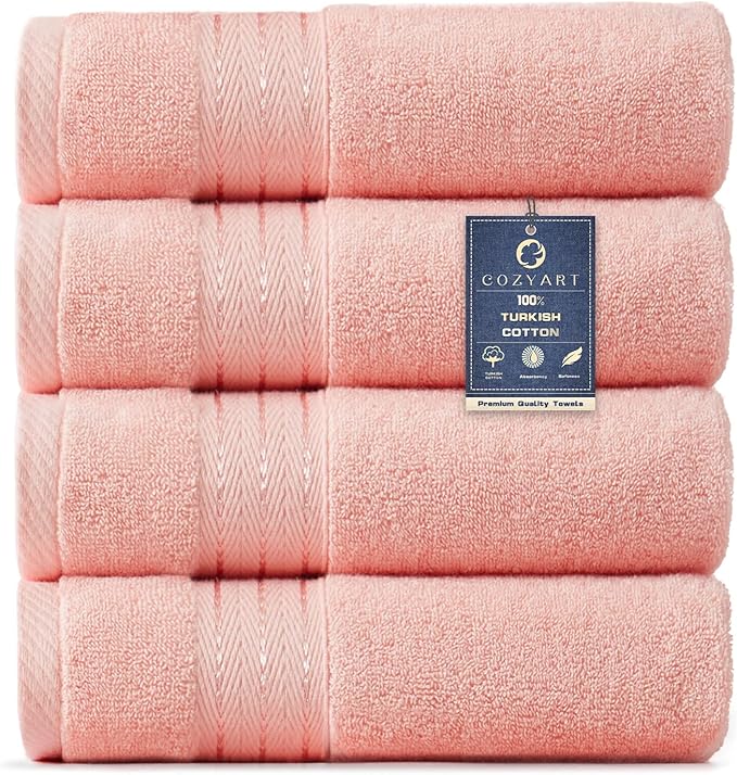 COZYART Pink Hand Towels for Bathroom 4 Pcs, 13x30 100% Cotton Guest Hands Towel Set Super Soft Highly Absorbent Durable 650 GSM for Daily Use