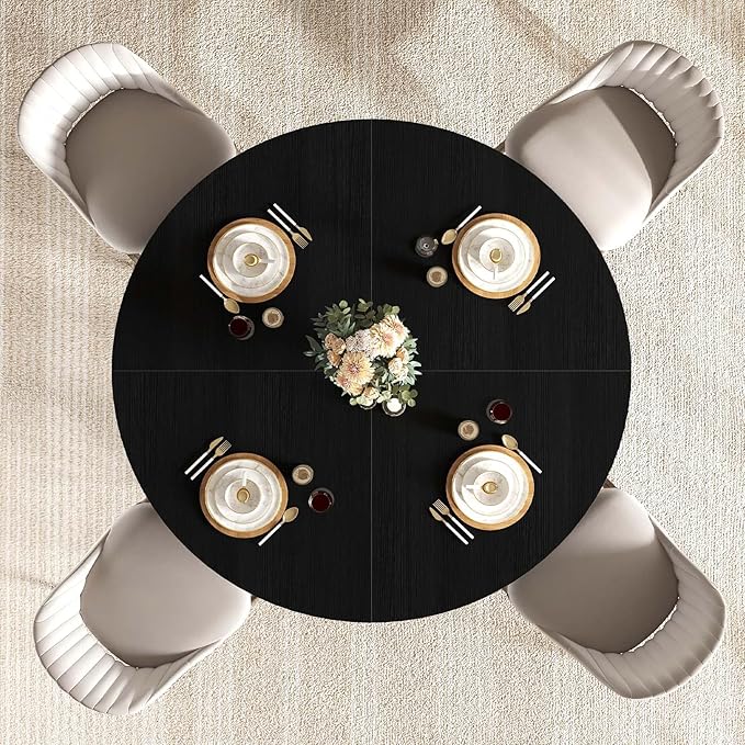 IBF Black Round Dining Table for 4-6, 47 Inch Kitchen Table with Spacious Tabletop Modern Circle Dining Table, Wood Dinner Table Pedestal Base for Dining Room, Kitchen,Living Room,Office
