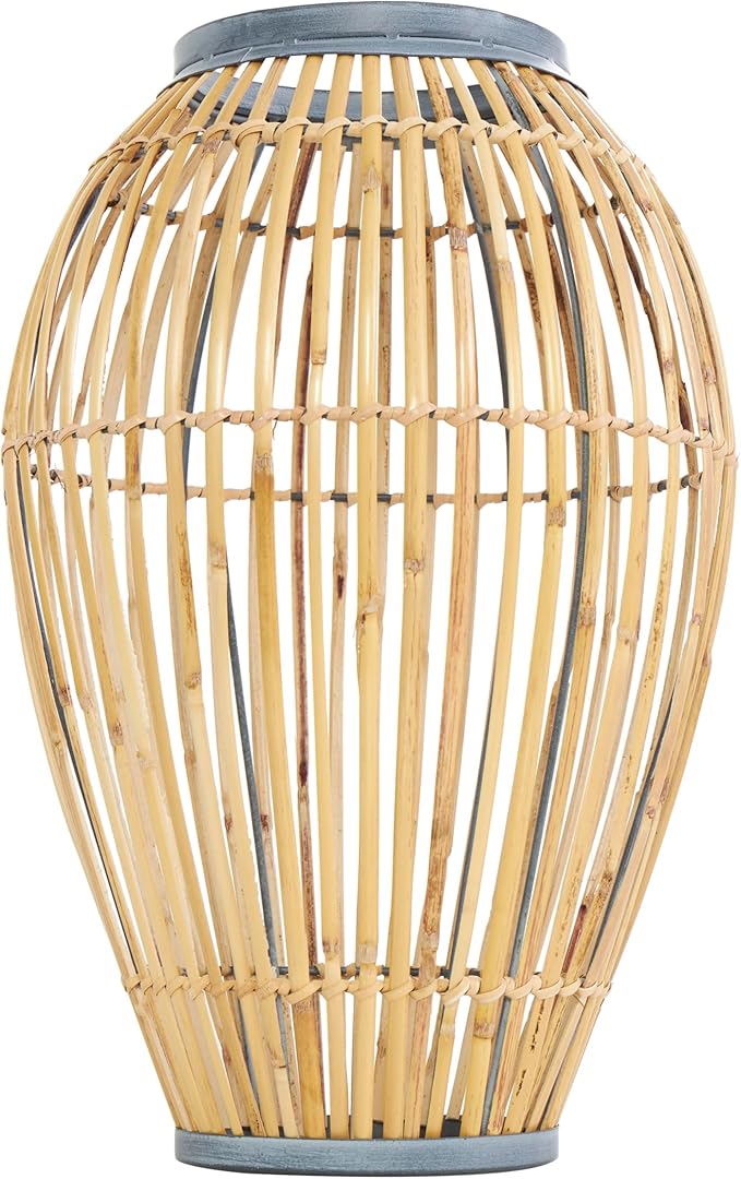 Deco 79 Bamboo Wood Handmade Decorative Vase Open Frame Centerpiece Vase with Blue Metal Accents, Vase for Home Decoration 11" x 11" x 16", Brown