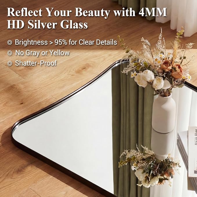 ANDY STAR 30"x48" Large Bathroom Mirror, Brushed Bronze Mirror for Over Sink, Irregular Shaped Mirror in Premium SUS304 Thin Frame, Italian Curved Frame, Ideal for Bathroom, Powder Room, Entryway