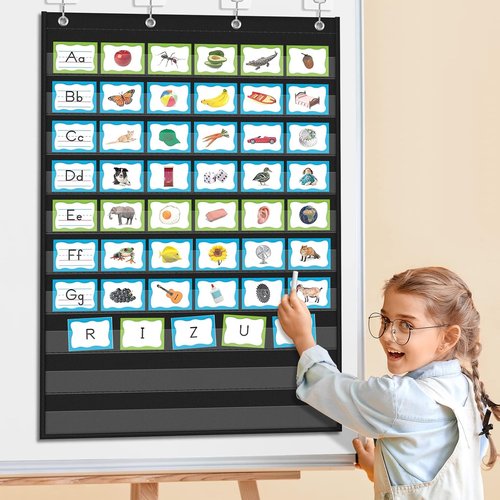 EAMAY Clear 10-Pocket Chart - Ideal for Classroom Lessons | Fits 3” Sentence Strips & Word Cards, Black