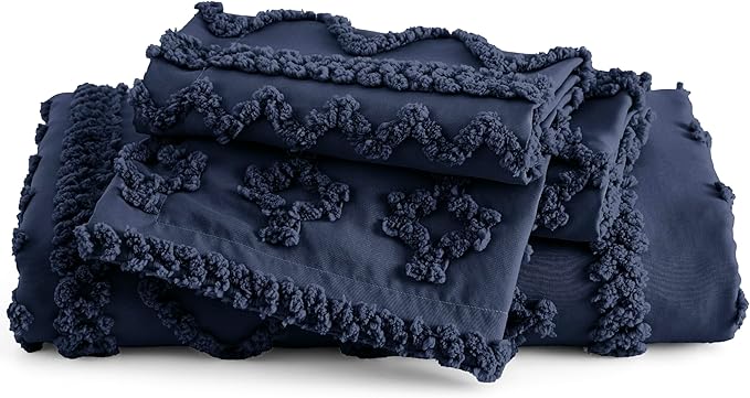 Bedsure Boho Duvet Cover King Size, Soft & Comfortable Elegant Design Boho Bedding for Decoration, Machine Washable Comforter Cover for All Seasons,Includes 1 Duvet Cover & 2 Pillow Shams,Navy