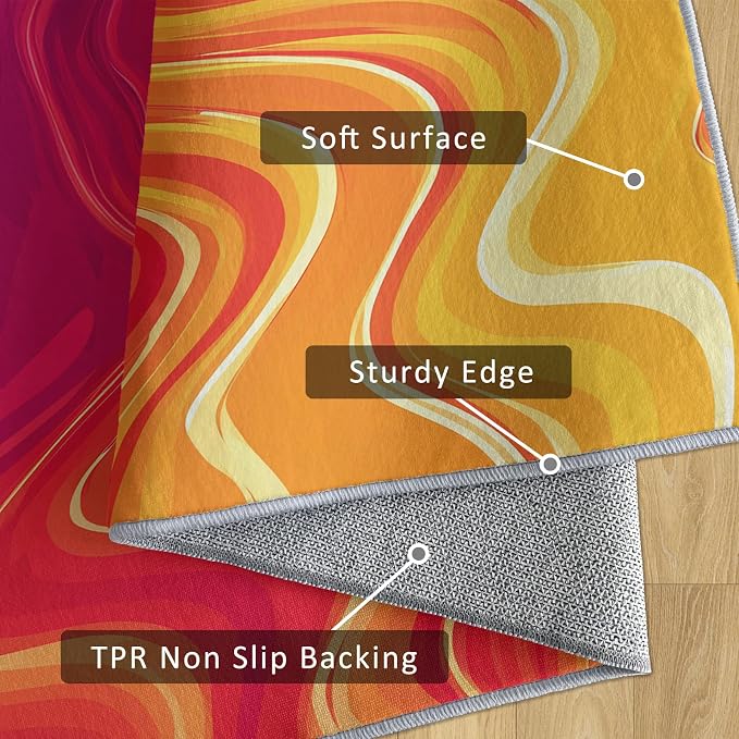 70s Rug Square 8x8 Vibrant Sensory Abstract Retro Pop Pattern Area Rugs for Living Room, Bedroom, 70s Home Decor Accessories Indoor Carpet, Non Slip & Machine Washable, GD0412