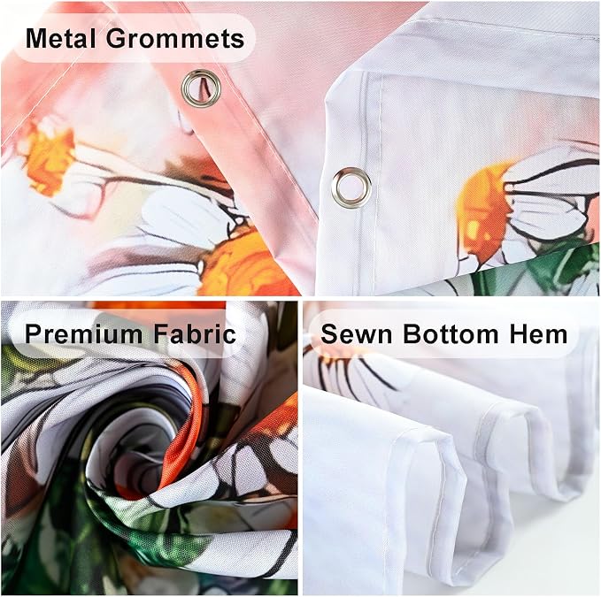 American Flag Shower Curtain Watercolor Bike Flowers Shower Curtains for Bathroom Waterproof Fabric Bath Curtain Decor with Hooks