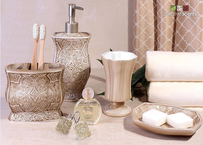 Creative Scents Victoria Shower Curtain Hooks - Set of 12 Beige Shower Curtain Rings for Bathroom Shower Rod - Decorative Bathroom Accessories Decor Shower Hooks for Shower Curtain