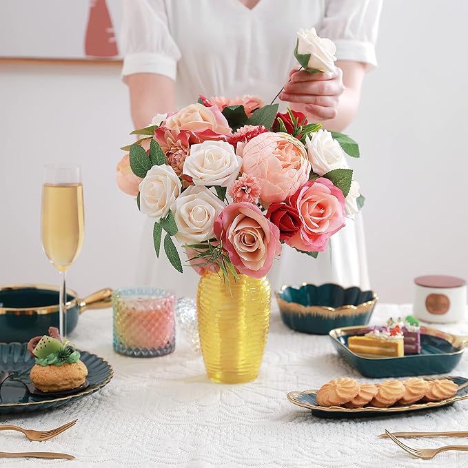 Artificial Flowers Combo, Fake Flowers for DIY Tables Centerpieces Baby Shower Bridal Shower Wedding Bouquet Arrangements Party Candle Holder Cake Decor Flower Home Decorations