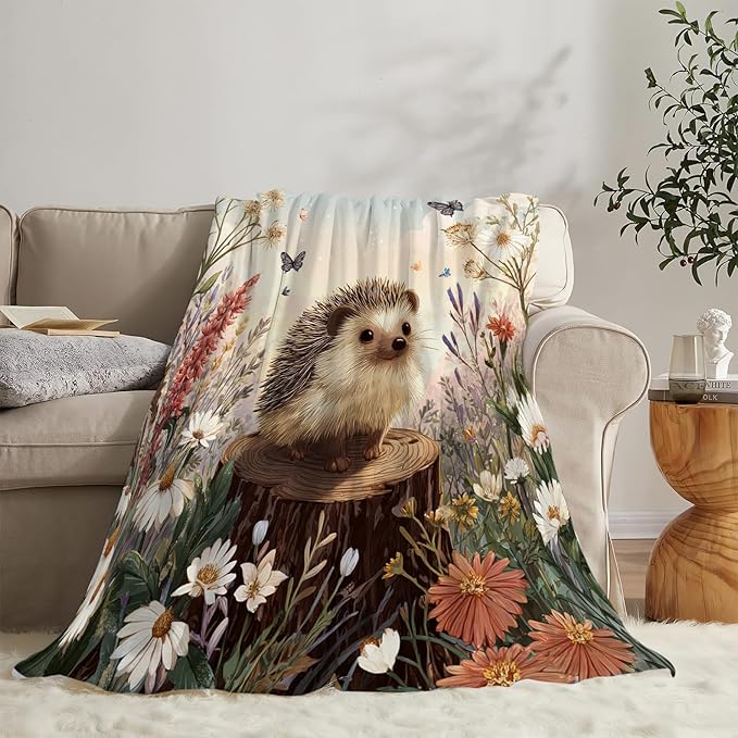 Hedgehog Blanket Cute Hedgehog Throw Blanket Soft Cozy Fleece Fuzzy Stuffed Plush Flannel Gifts for Girls Women Boys Kids Adults 40''x50''