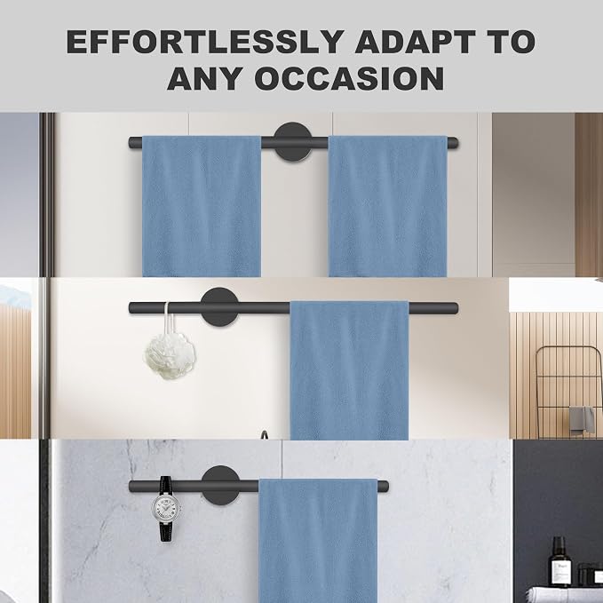 Adjustable Length Stainless Steel Towel Rack - 18-24 Inch Fit, 26.4 Inch Total Length - Matte Black 304 Stainless Steel Towel bar for Bathroom & Kitchen