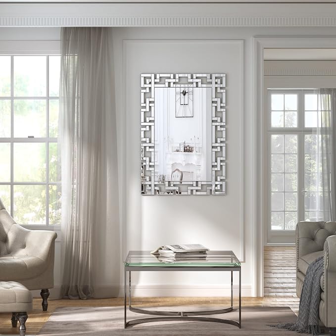 KOHROS Large Decorative Rectangle Mirror for Wall Decor Art Grecian Venetian Mirror (Silver, 36" L x 24" W)