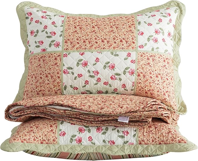 HoneiLife Queen Size Quilt Sets - Microfiber Quilt Set 3-Piece,Lightweight Bedspreads Reversible Coverlets Retro Bed Cover Floral Bedding Set, Queen Quilt Bedding Sets for All Season Use