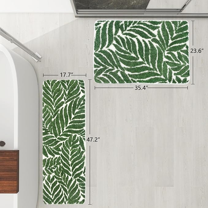 Bathroom Runner Rug - 4ft Long Bathroom Rug Green Long Bath Mat Leaf Bedroom Decor 47 Inches Rugs Water Absorbent Bath Rugs for Bathtub Leaves 18" x 47"