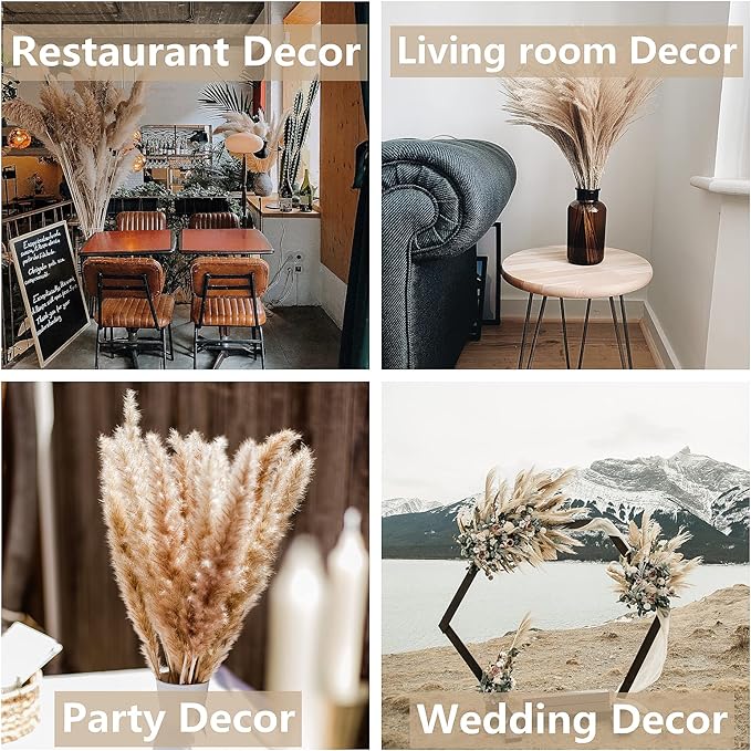 125 PCS Dried Pampas Grass Bouquet, Boho Table Decor, Bunny Tails Dried Flowers, Brown Pampas, White Pampas Grass for Weddings, Home Decor, Rustic Parties, and Baby Shower Decorations