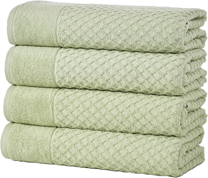 Great Bay Home Bath Towels - 100% Cotton 4 Pack 54x27 Bath Towel Set - Absorbent, Durable, Quick-Dry Towels for Bathroom (Pale Green)