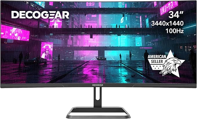 Deco Gear 34-Inch Business Curved Super UltraWide WQHD Monitor 3440 × 1440 R1500 100Hz 1ms 99% sRGB HDR 2× DisplayPort 2× HDMI Tilt Adjustable PIP/PBP Low Blue Light, American Seller