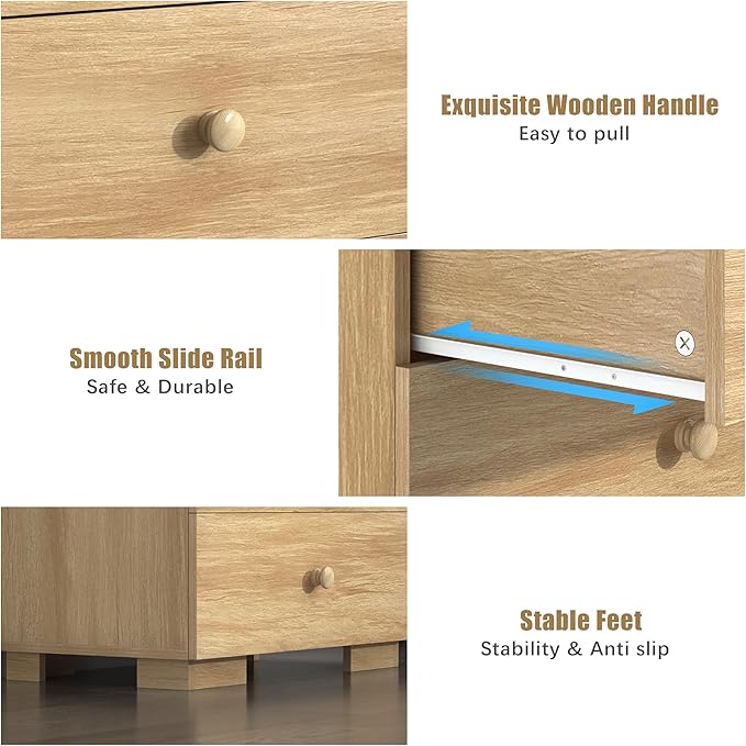 Dresser for Bedroom 3 Drawer Wood Dresser 26.6" Wide, Large Storage Chest of Drawers for Bedroom, Living Room, Hallway, Entryway, Modern TV Stand Drawer Organizer, Light Oak