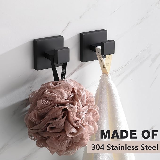 LANC Black Towel Hook for Bathroom Wall Hook, Heavy Duty SUS304 Stainless Steel Kitchen/Bathroom Hook, Matte Black Robe Hook for Hanging Towels,Clothes,Coat,Sponges, A8805MB
